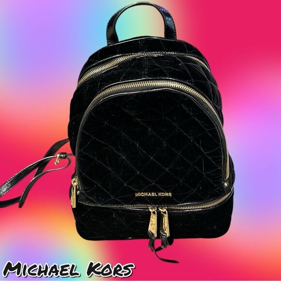 Preowned Michael Kors Black Quilted Velvet Backpack Bag – EUC - Picture 1 of 8